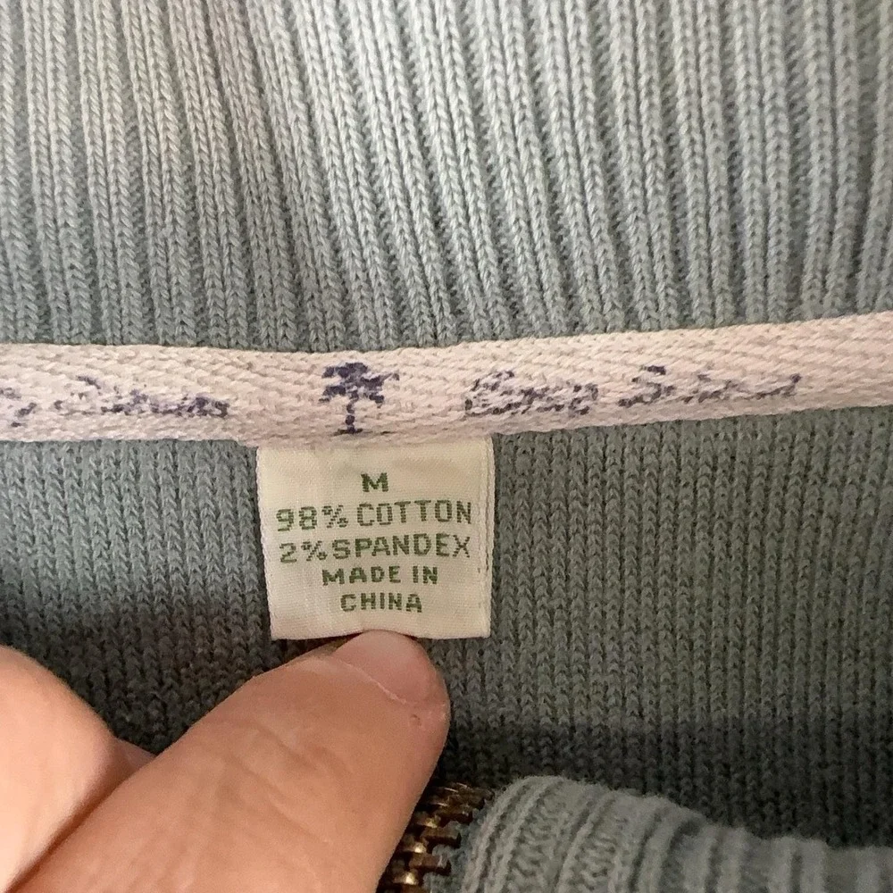 Tommy Bahama Sweater Mens Medium Green 1/4 Zip Mock Neck Cotton Knit Pullover